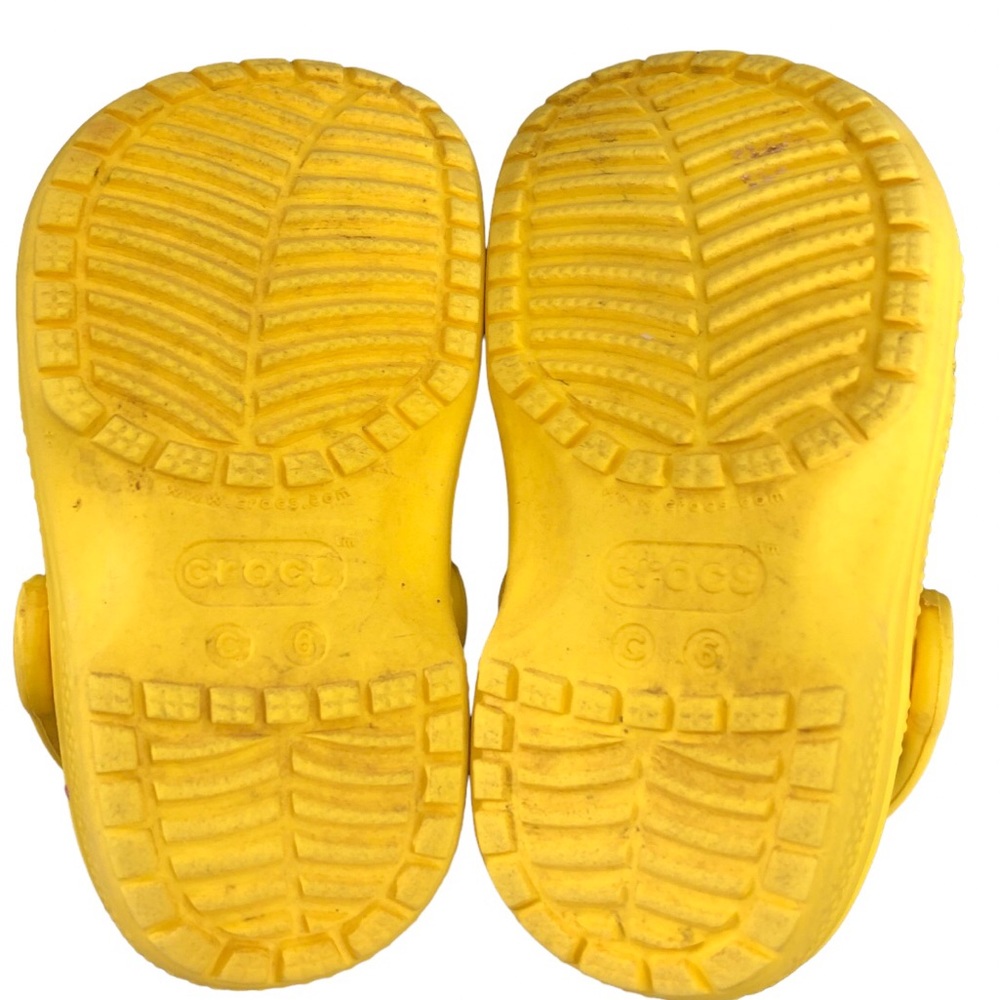 🌿 CROCS 🌿 kids unisex yellow rubber slip on shoes size C6 removable flower - Picture 6 of 7